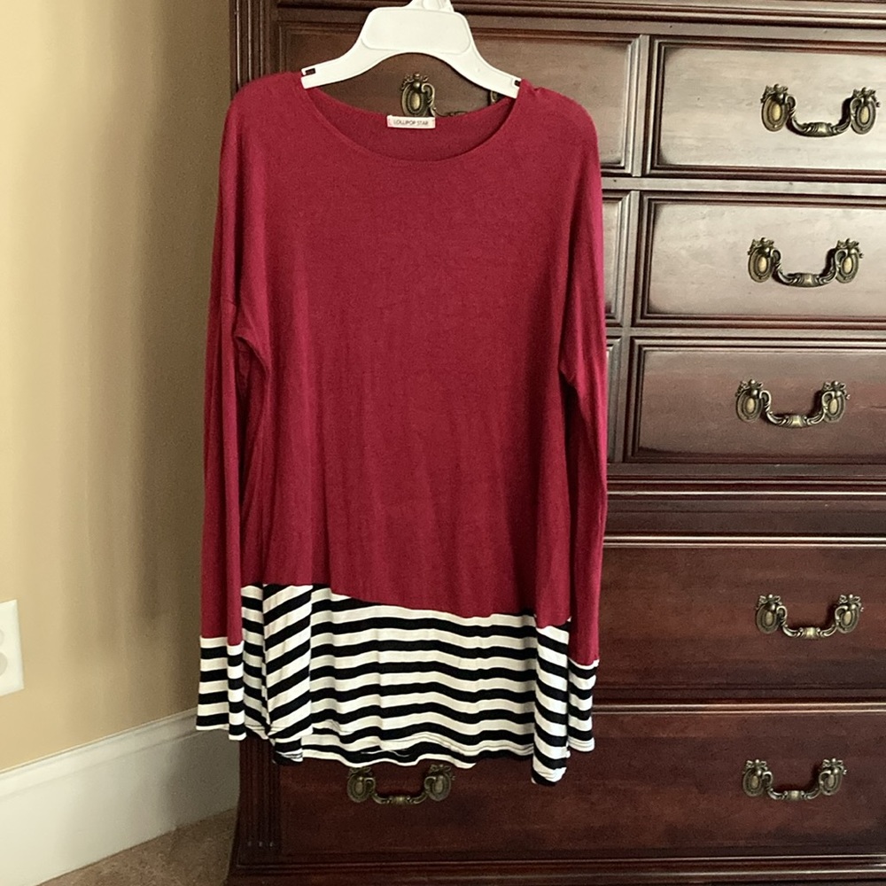 Woman’s shirt burgundy white and black stripes by Lollipop Star. Hardly wore.